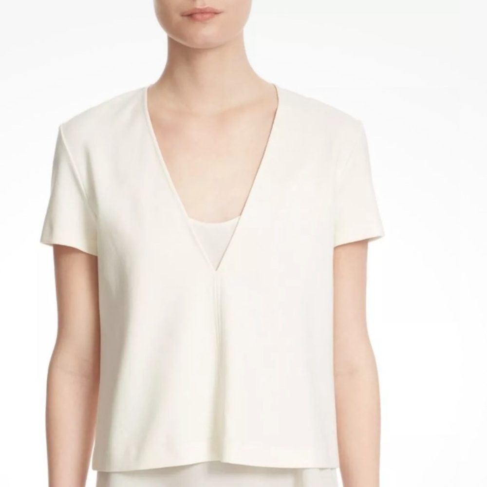 THEORY Zadeia Deep V-Neck Tee Top Warm Ivory Womens Size Medium Like New